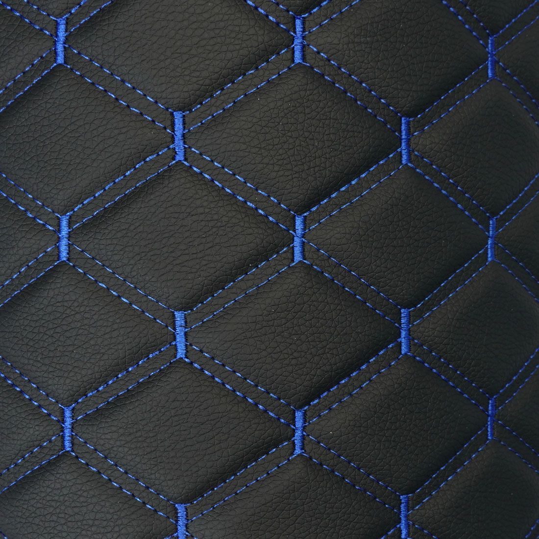 Экокожа стеганая для авто чехлов салона мебели черная Двойной Ромб стяжок Синий 7мм 1.4м х 2м